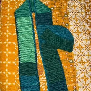 Green and Blue Crochet Scarf and Hat Set